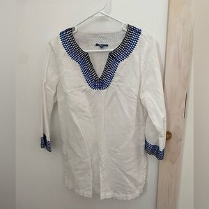 Fleur Bleue Blue & White Embroidered Top / Shirt Sz. S